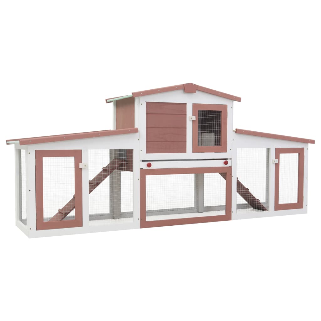 Large outdoor cage for rabbits, brown and white, 204x45x85 cm, wood