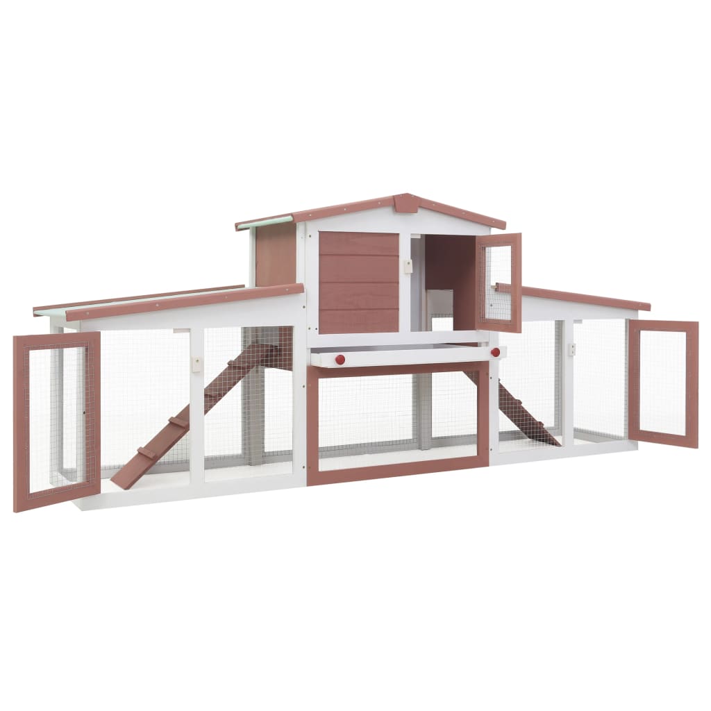 Large outdoor cage for rabbits, brown and white, 204x45x85 cm, wood
