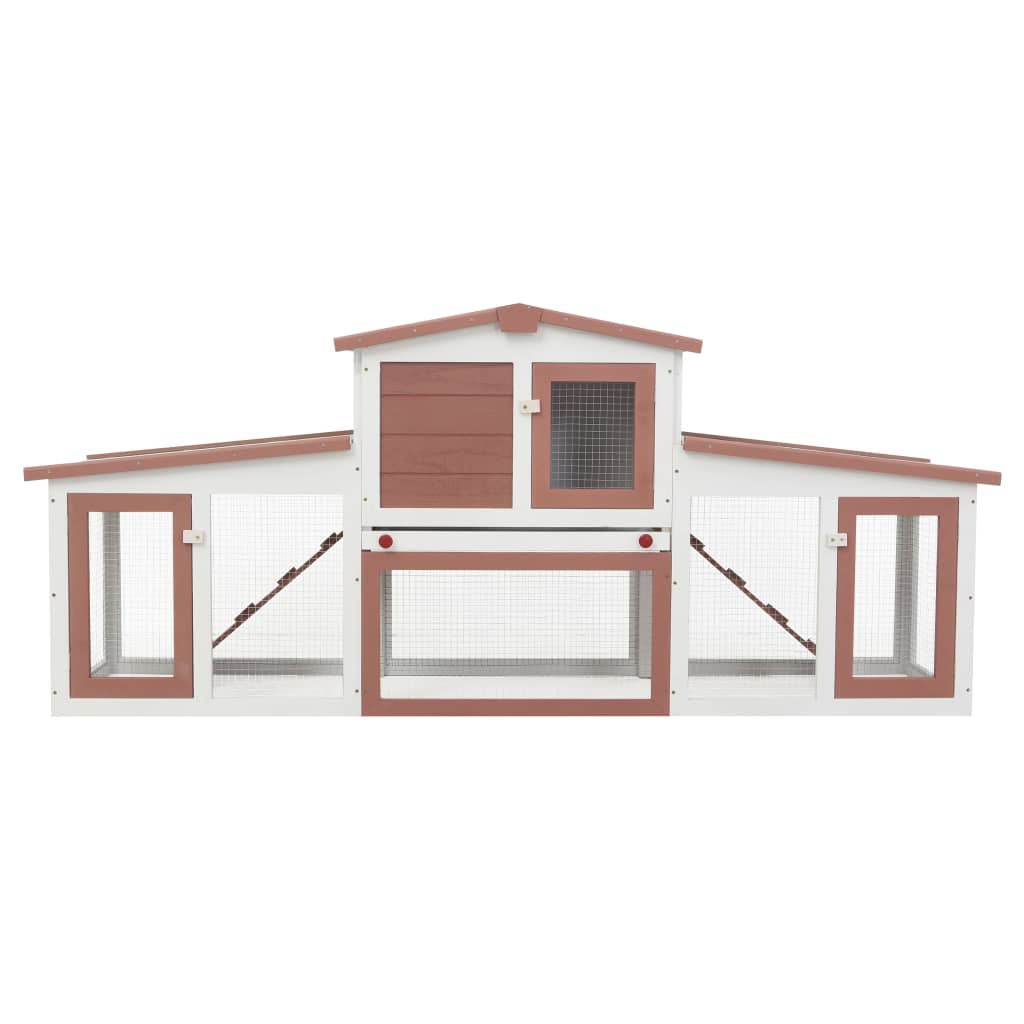 Large outdoor cage for rabbits, brown and white, 204x45x85 cm, wood