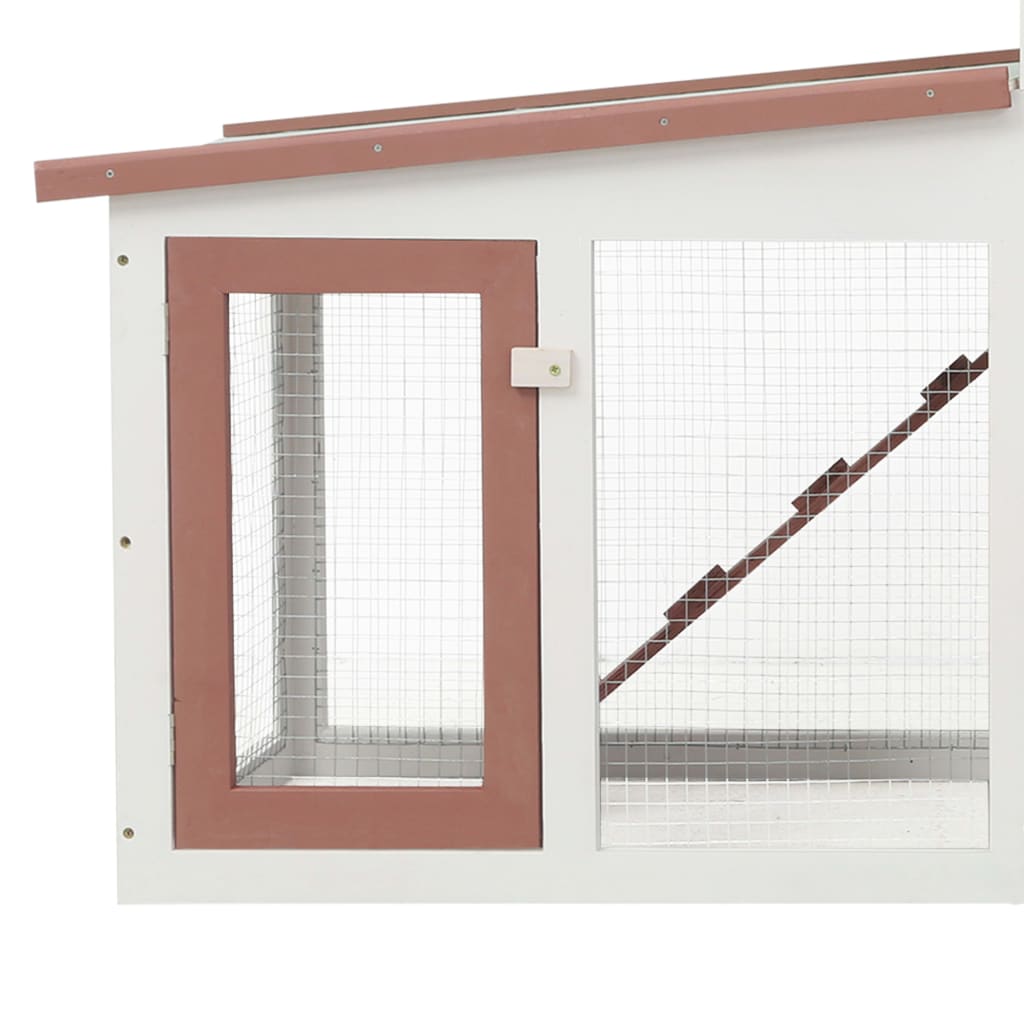 Large outdoor cage for rabbits, brown and white, 204x45x85 cm, wood
