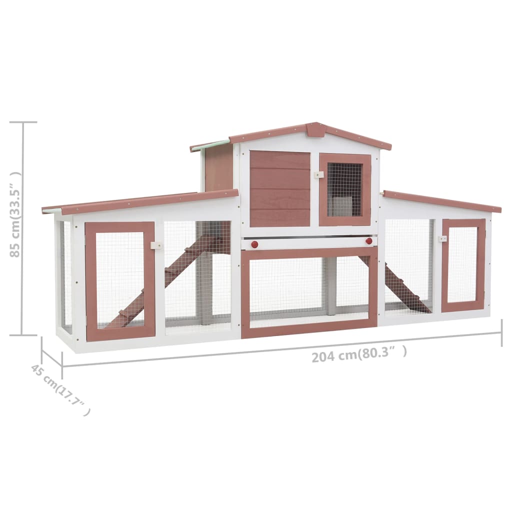 Large outdoor cage for rabbits, brown and white, 204x45x85 cm, wood