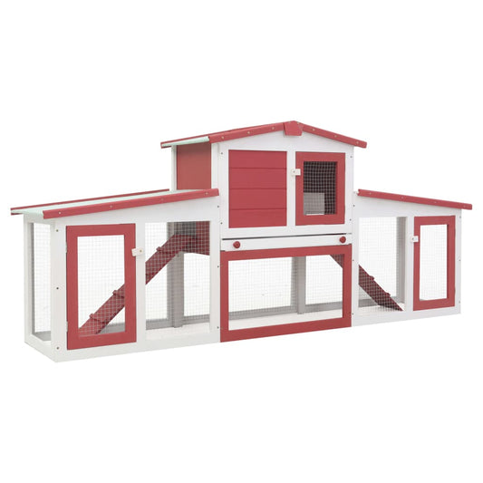 Large outdoor cage for rabbits, red and white, 204x45x85 cm, wood