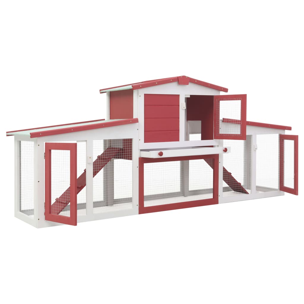 Large outdoor cage for rabbits, red and white, 204x45x85 cm, wood