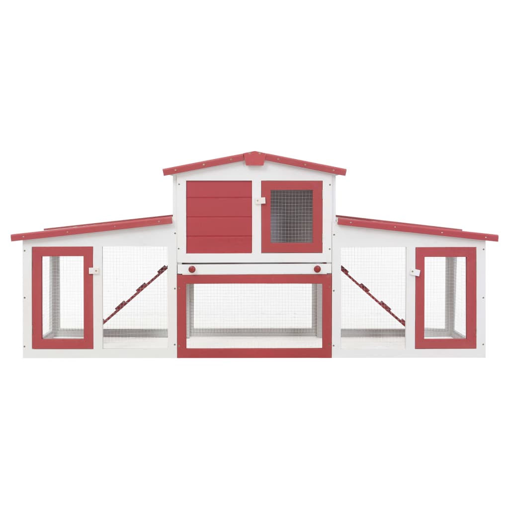 Large outdoor cage for rabbits, red and white, 204x45x85 cm, wood