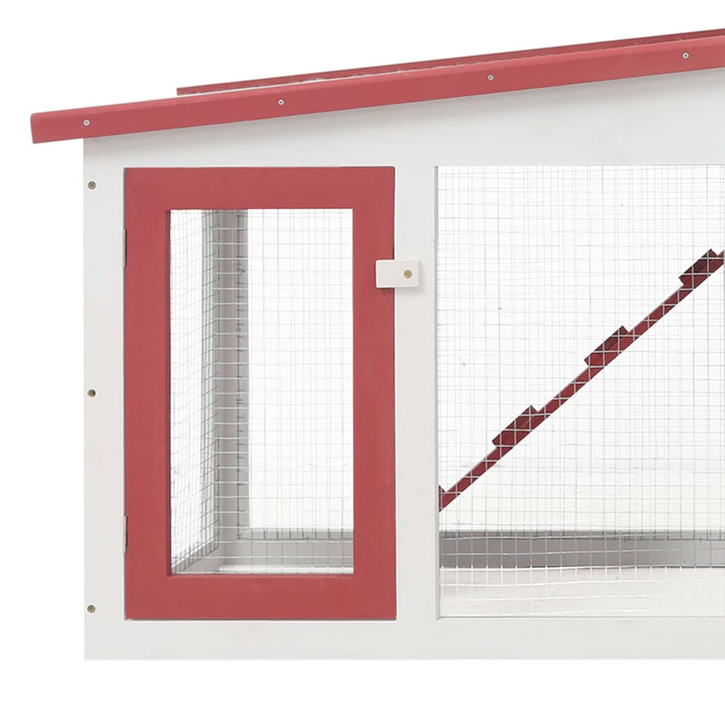 Large outdoor cage for rabbits, red and white, 204x45x85 cm, wood