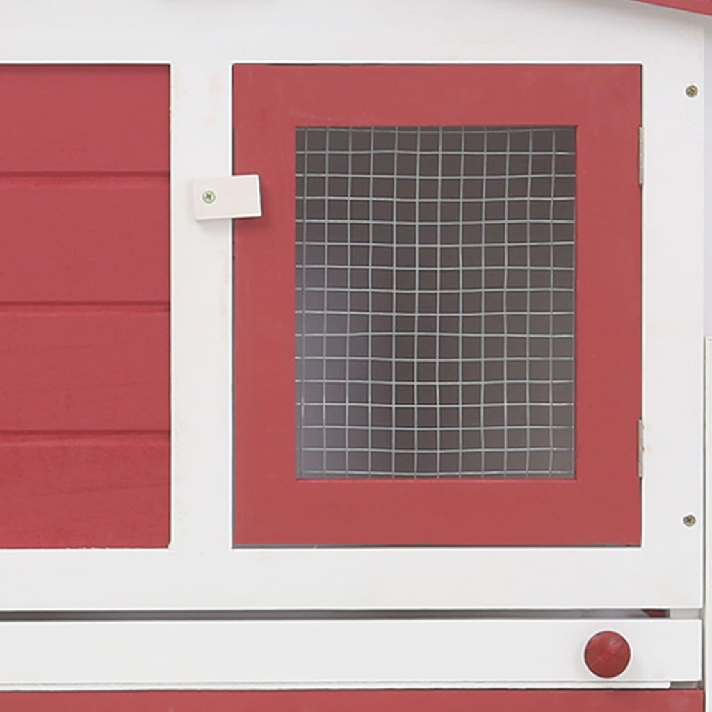 Large outdoor cage for rabbits, red and white, 204x45x85 cm, wood