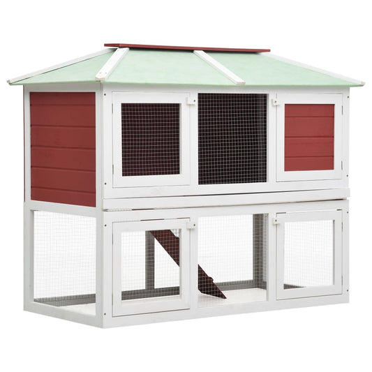 Cage for rabbits and other animals, 2 levels, red, wood