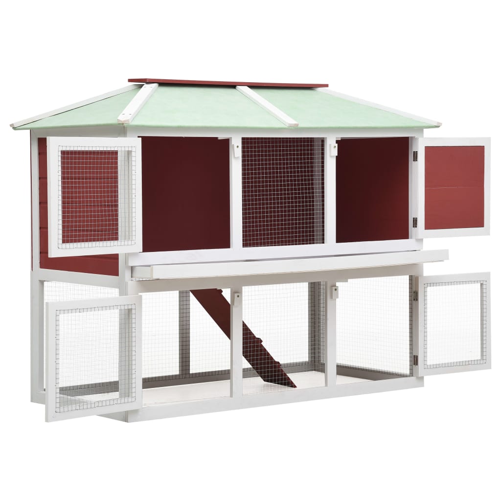 Cage for rabbits and other animals, 2 levels, red, wood