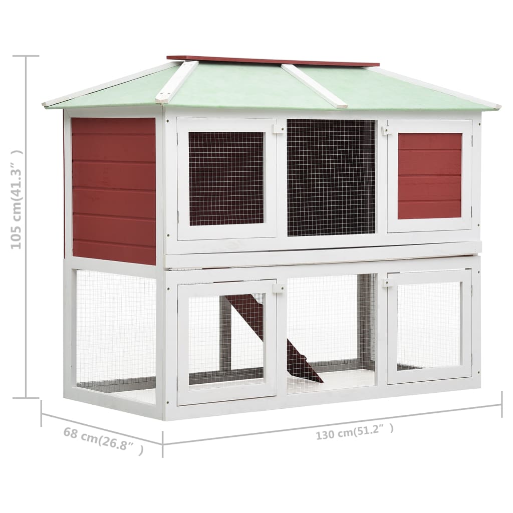 Cage for rabbits and other animals, 2 levels, red, wood