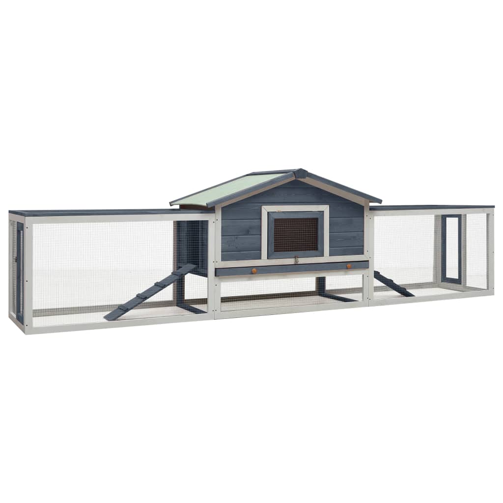 Rabbit cage, gray, 310x70x87 cm, solid pine &amp; fir wood