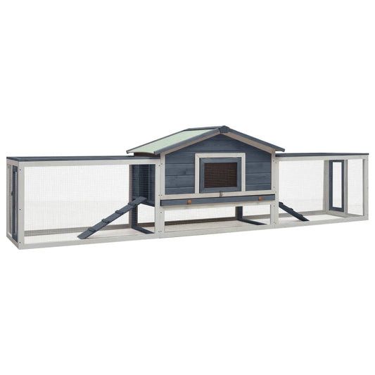 Rabbit cage, gray, 310x70x87 cm, solid pine &amp; fir wood