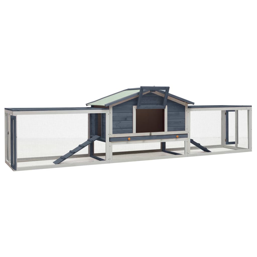 Rabbit cage, gray, 310x70x87 cm, solid pine &amp; fir wood