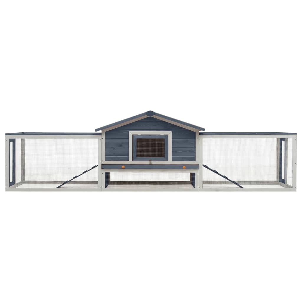 Rabbit cage, gray, 310x70x87 cm, solid pine &amp; fir wood