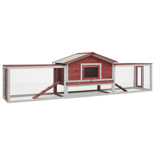 Rabbit cage, red, 310x70x87 cm, solid pine &amp; fir wood