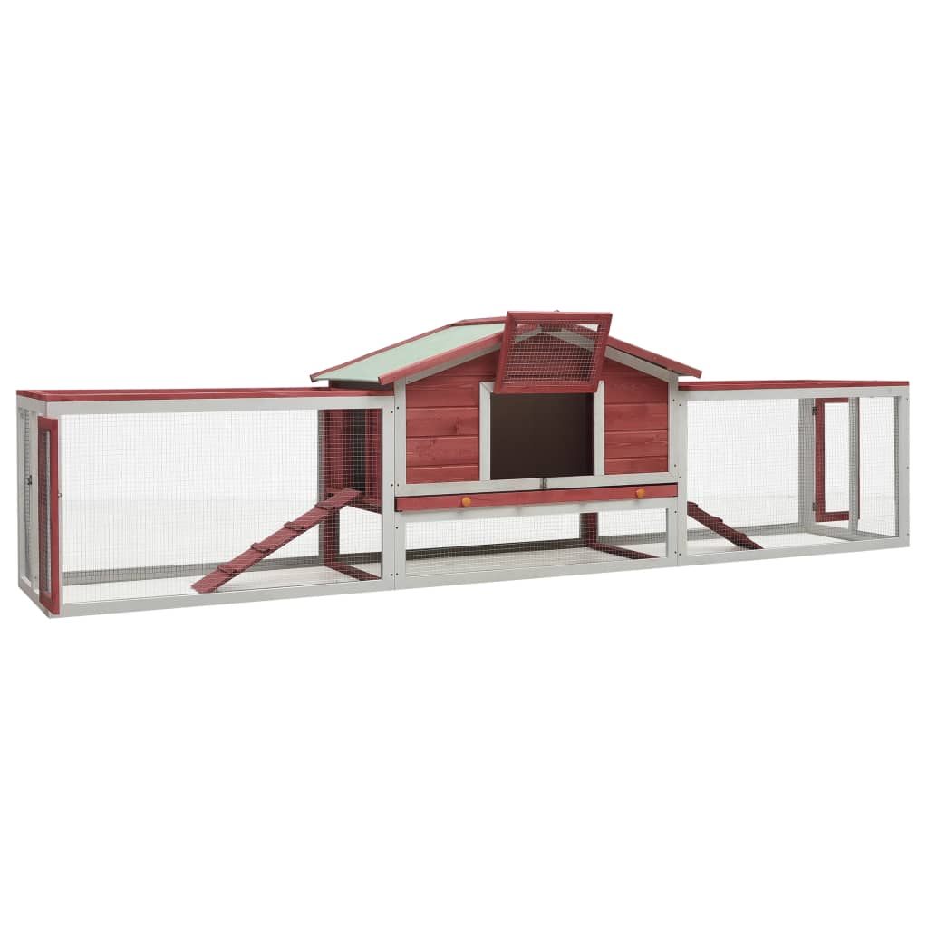 Rabbit cage, red, 310x70x87 cm, solid pine &amp; fir wood