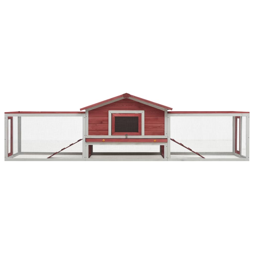 Rabbit cage, red, 310x70x87 cm, solid pine &amp; fir wood
