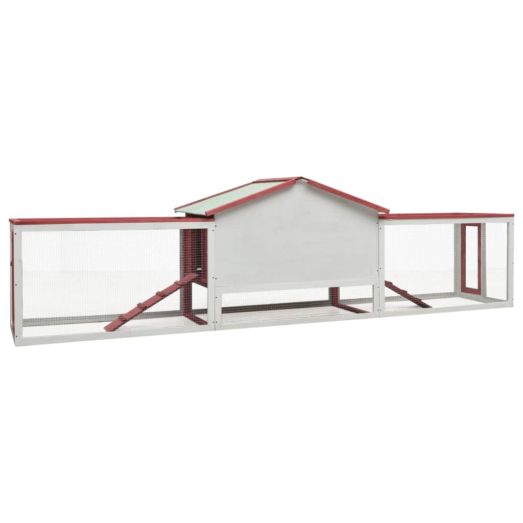 Rabbit cage, red, 310x70x87 cm, solid pine &amp; fir wood