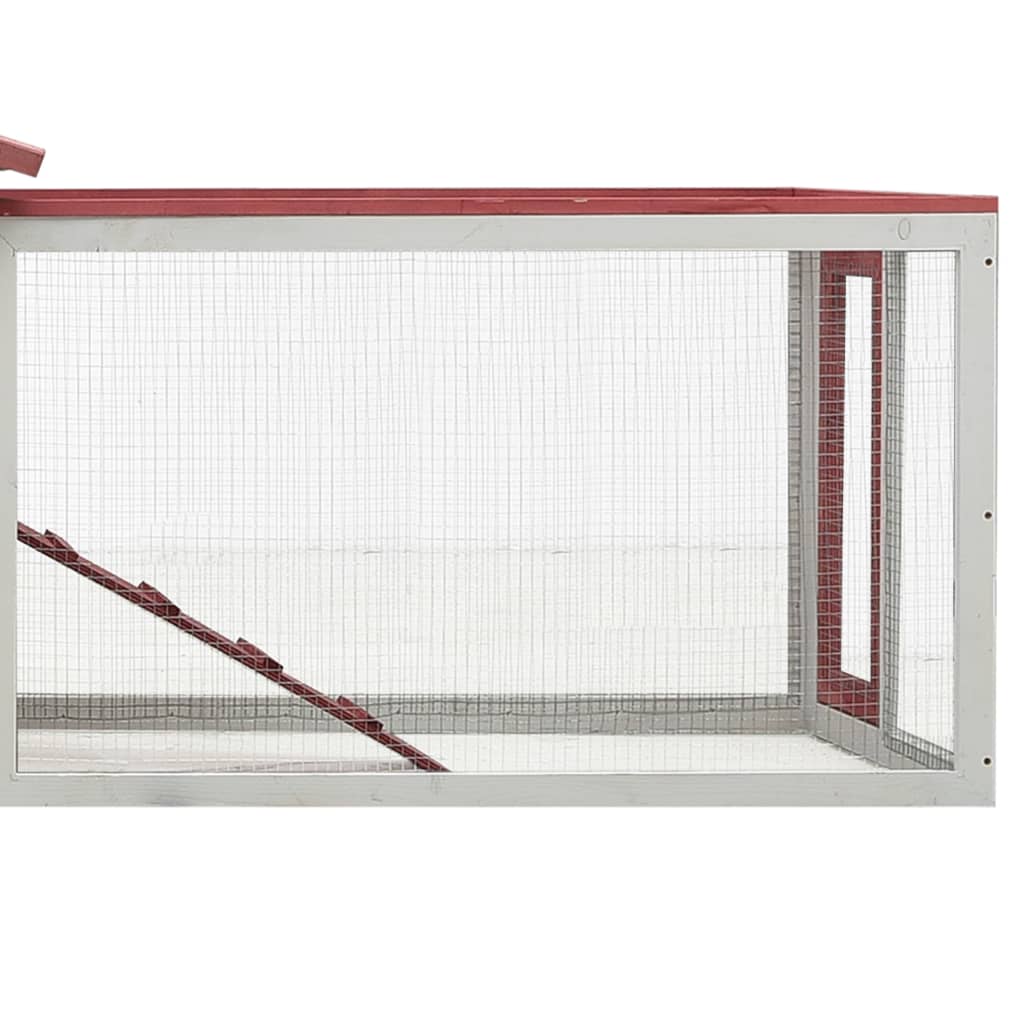 Rabbit cage, red, 310x70x87 cm, solid pine &amp; fir wood