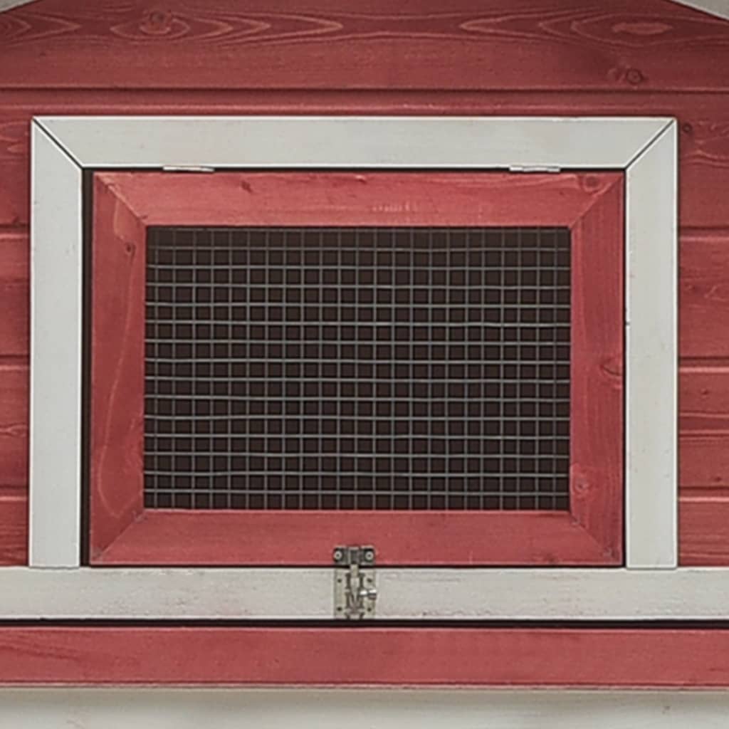 Rabbit cage, red, 310x70x87 cm, solid pine &amp; fir wood