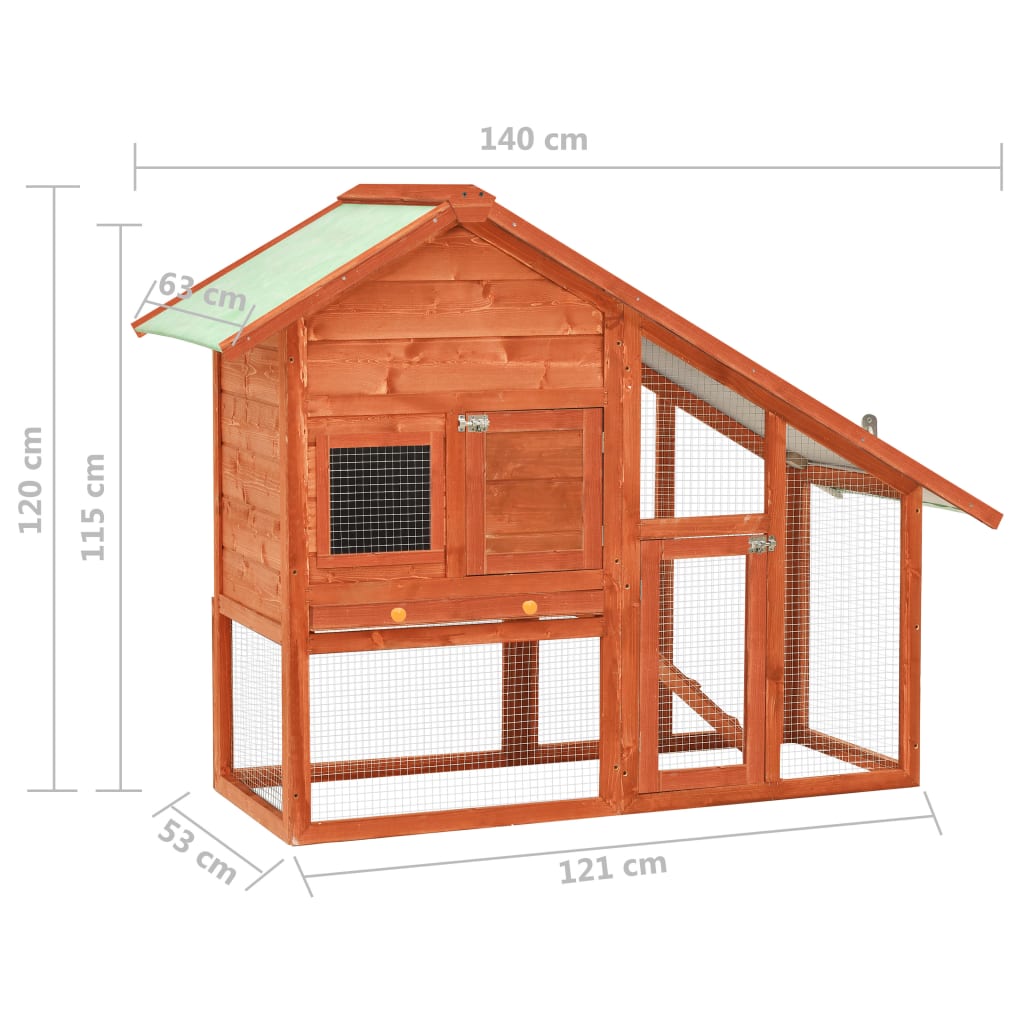 Rabbit cage, 140 x 63 x 120 cm, solid fir wood