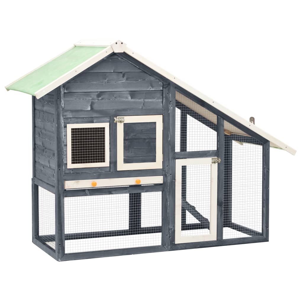 Rabbit cage, grey/white, 140 x 63 x 120 cm, solid fir wood