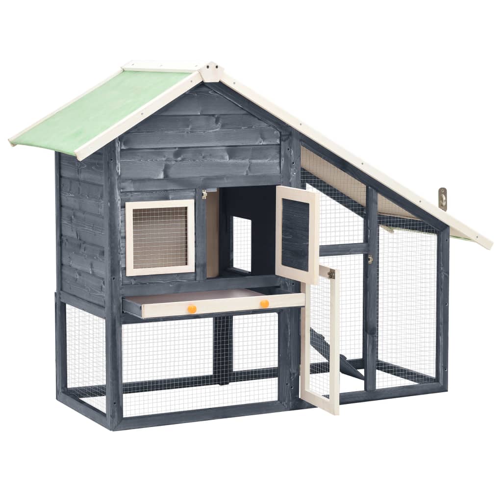 Rabbit cage, grey/white, 140 x 63 x 120 cm, solid fir wood