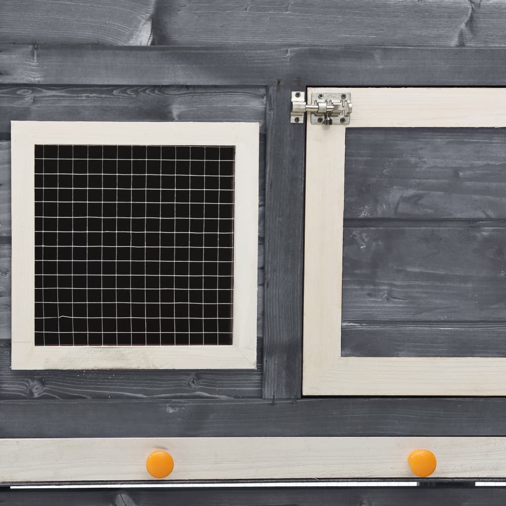 Rabbit cage, grey/white, 140 x 63 x 120 cm, solid fir wood