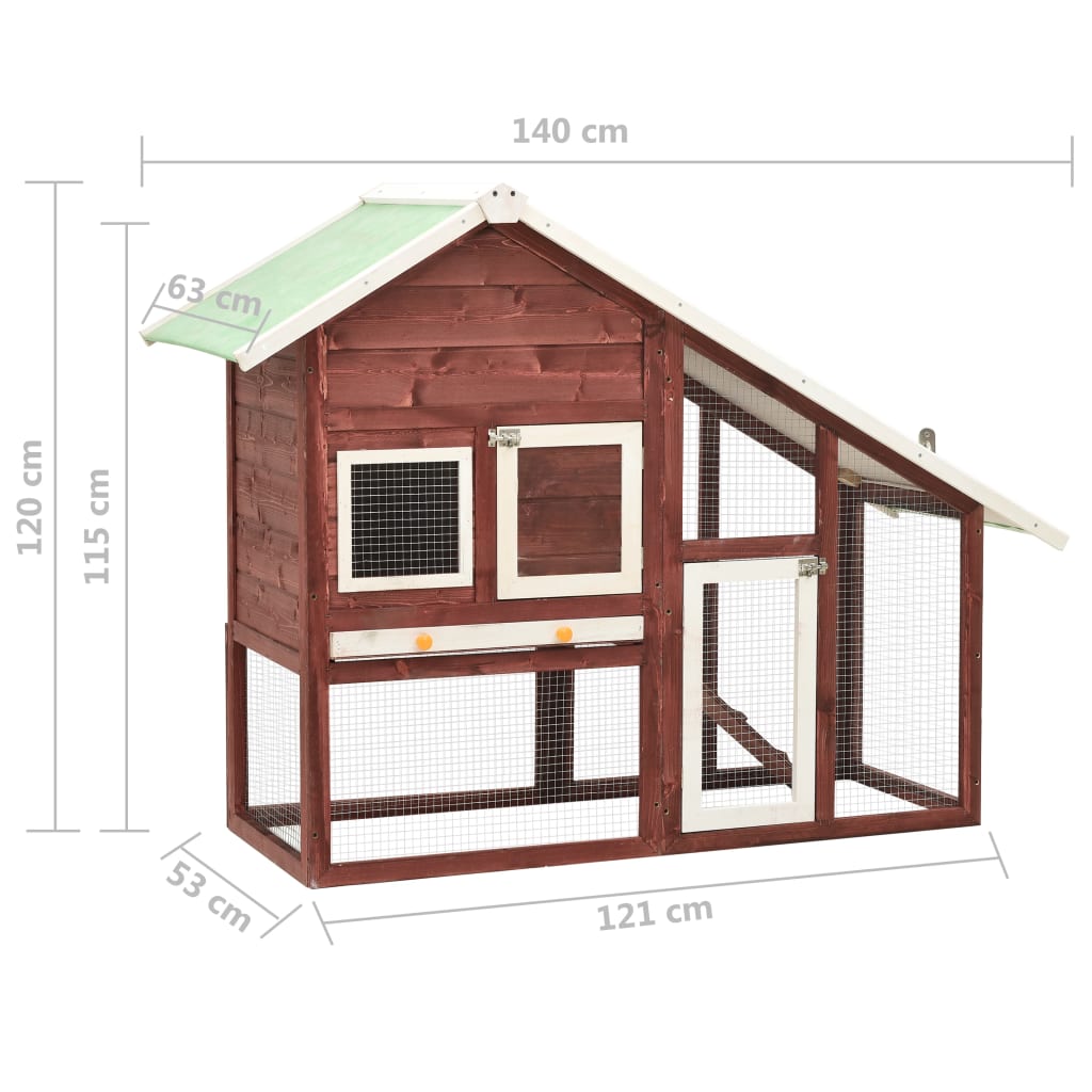 Rabbit cage, brown/white, 140 x 63 x 120 cm, solid fir wood