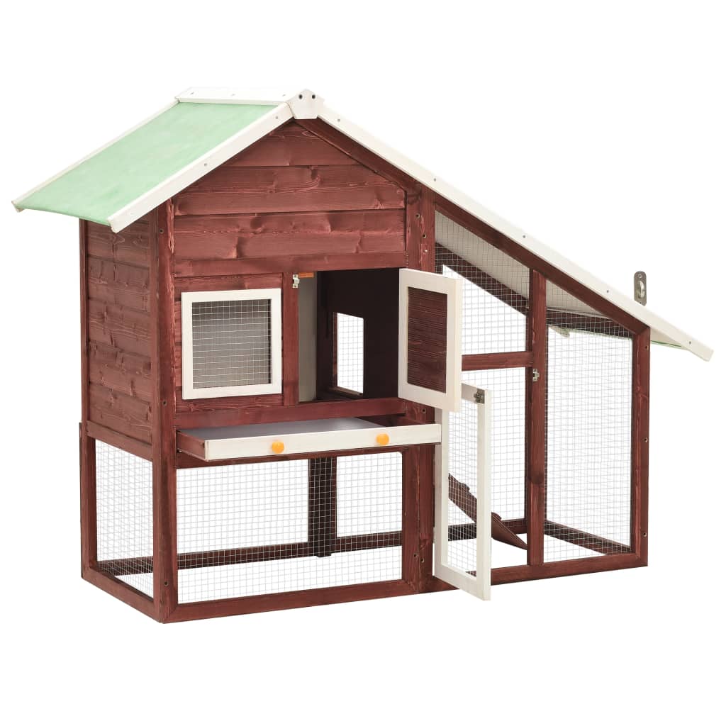 Rabbit cage, brown/white, 140 x 63 x 120 cm, solid fir wood