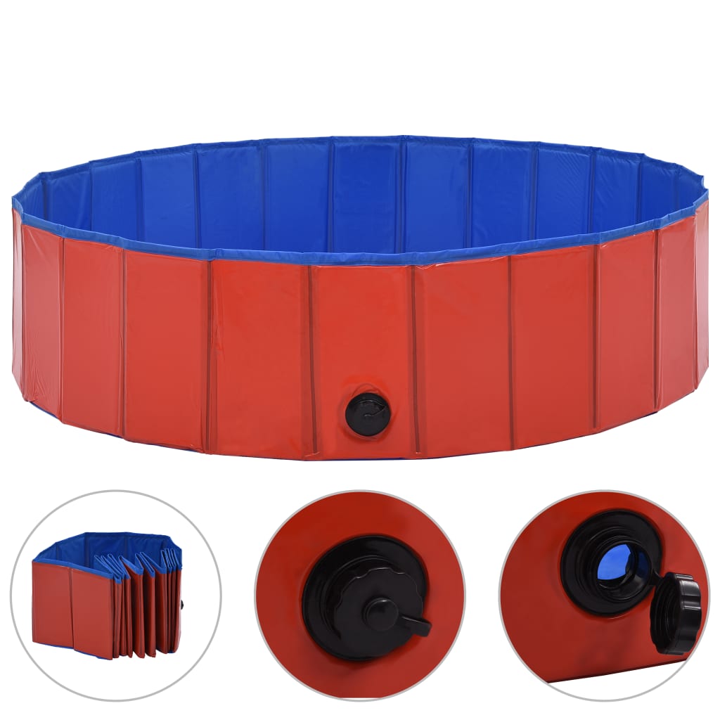 Foldable dog pool, red, 120 x 30 cm, PVC