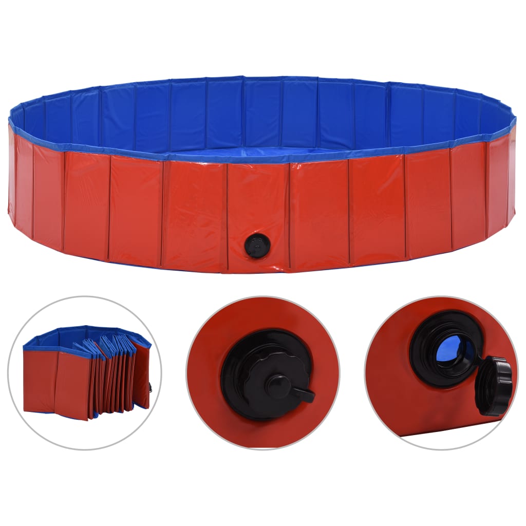 Foldable dog pool, red, 160 x 30 cm, PVC