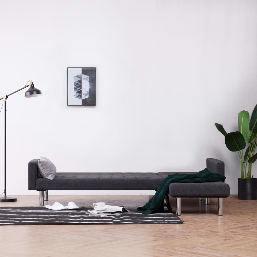 L-shaped sofa bed, dark gray, polyester