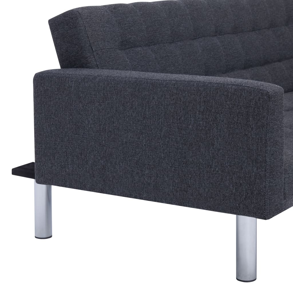 L-shaped sofa bed, dark gray, polyester