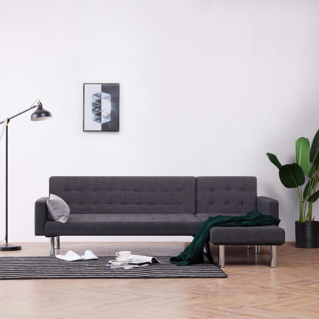 L-shaped sofa bed, dark gray, polyester