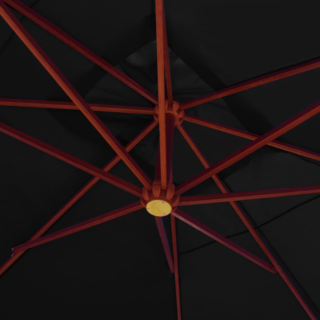 Umbrelă suspendată cu stâlp din lemn, negru, 400 x 300 cm