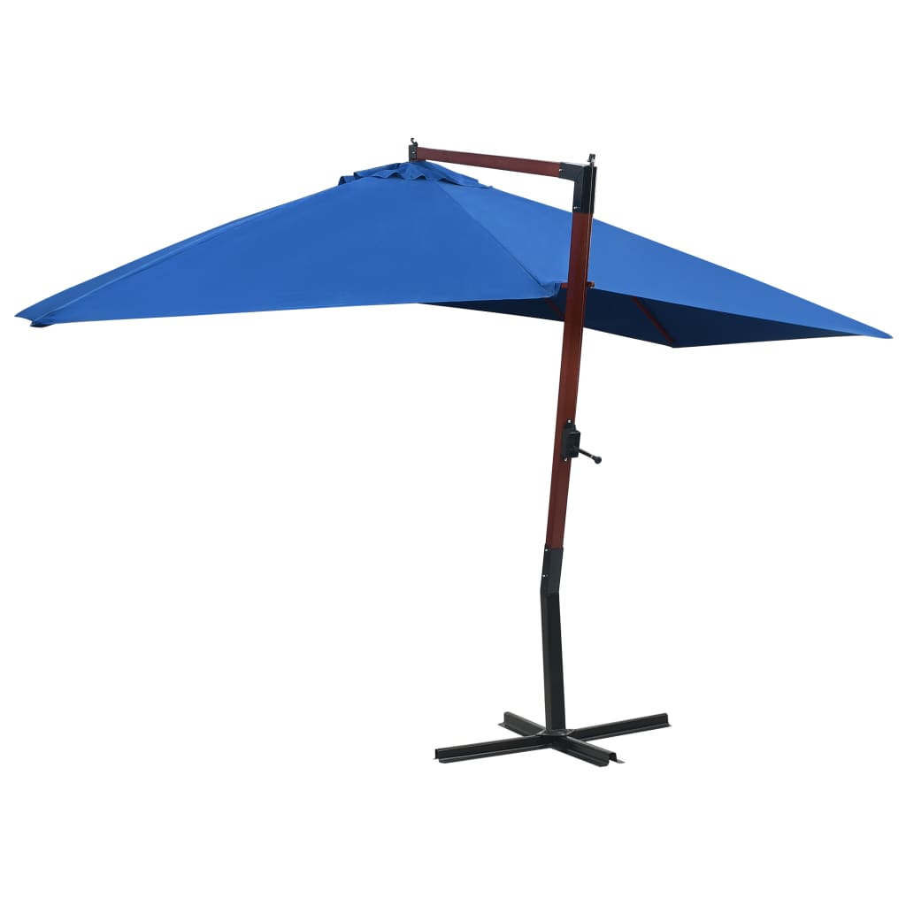 Umbrelă de soare suspendată, stâlp lemn, albastru, 400 x 300 cm