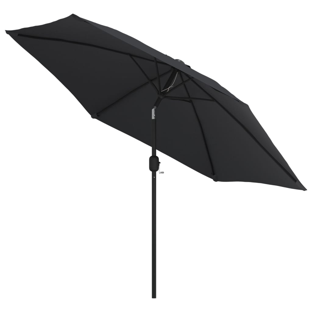 Umbrelă de soare exterior, LED-uri și stâlp oțel, negru, 300 cm