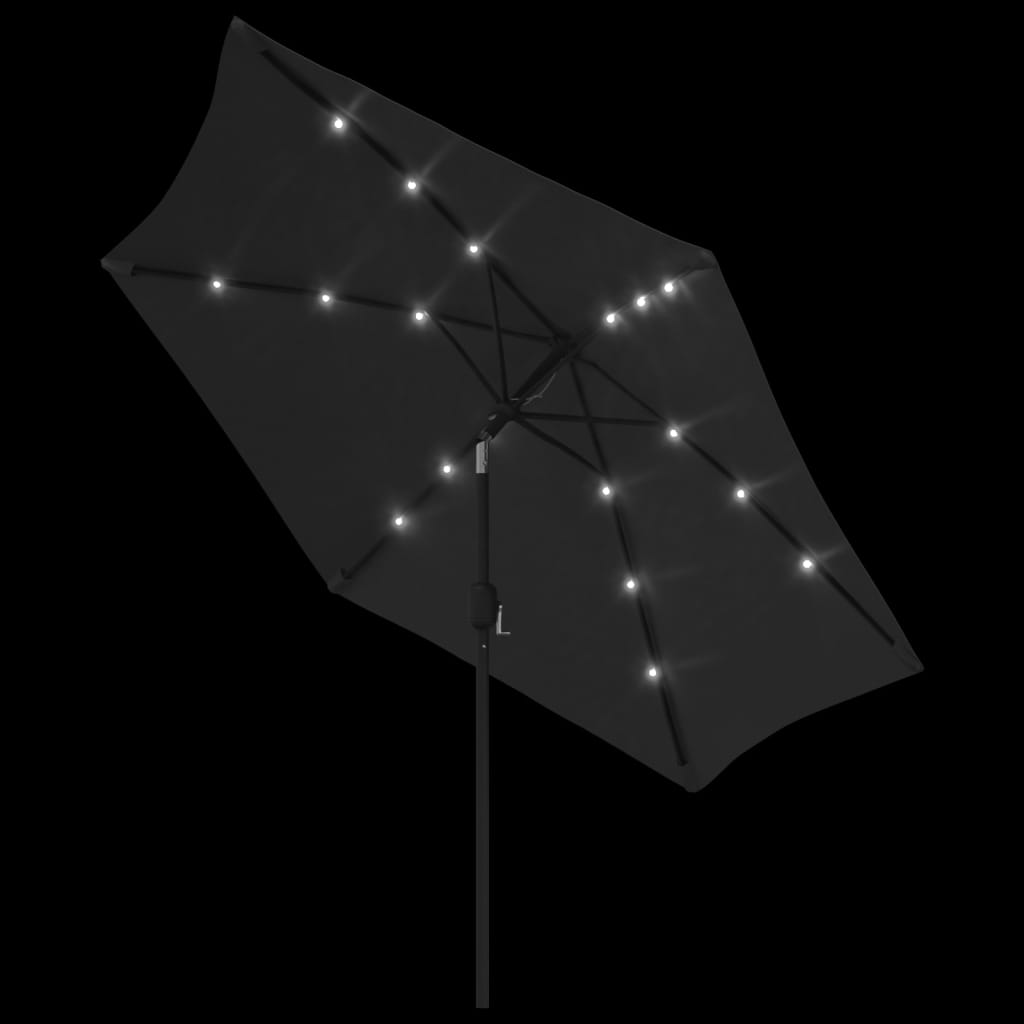 Umbrelă de soare exterior, LED-uri și stâlp oțel, negru, 300 cm