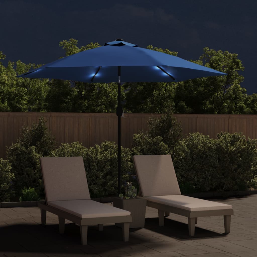 Umbrelă de soare cu LED, stâlp din oțel, albastru azur, 300 cm