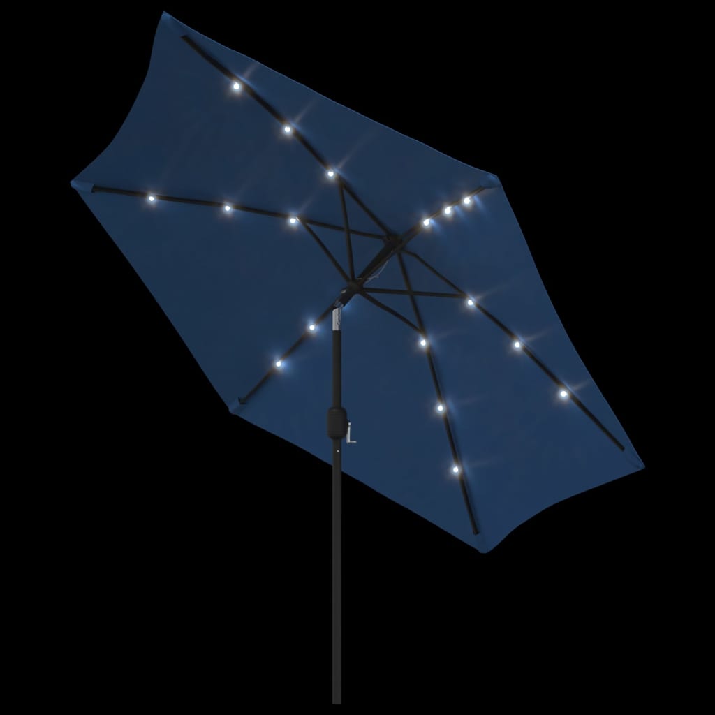 Umbrelă de soare cu LED, stâlp din oțel, albastru azur, 300 cm