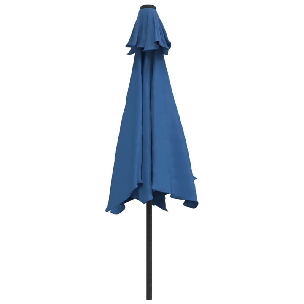 Umbrelă de soare cu LED, stâlp din oțel, albastru azur, 300 cm