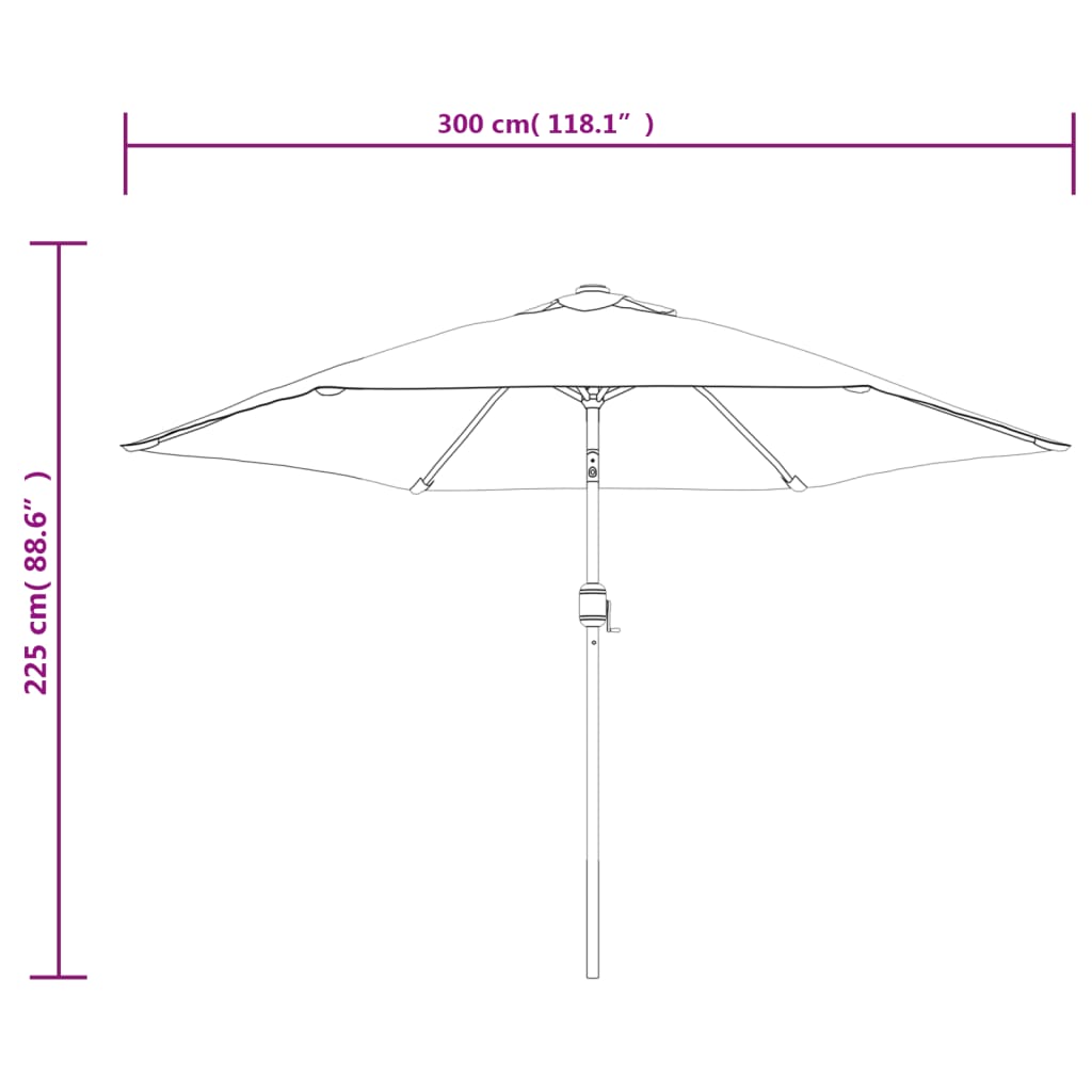 Umbrelă de soare cu LED, stâlp din oțel, albastru azur, 300 cm
