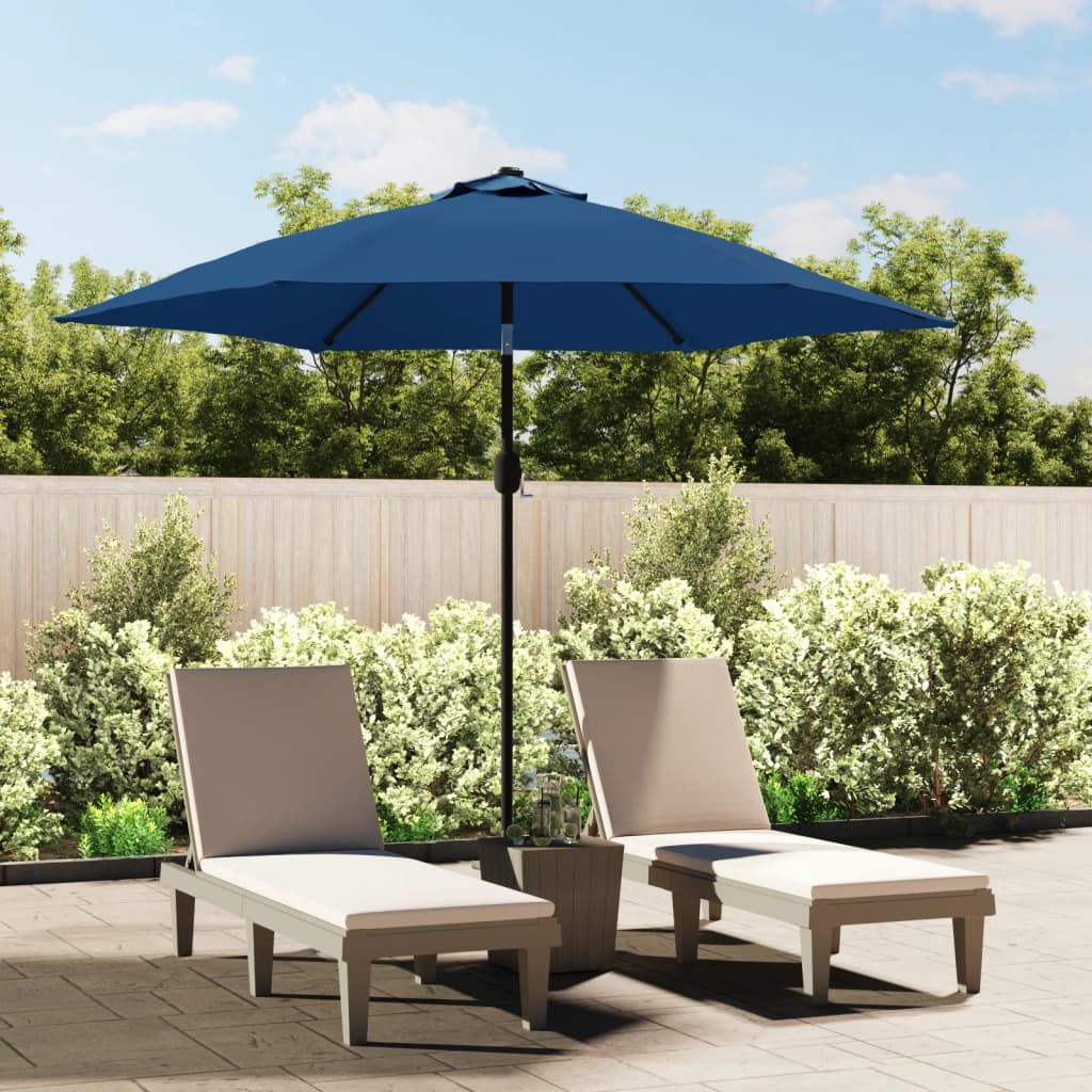 Umbrelă de soare cu LED, stâlp din oțel, albastru azur, 300 cm