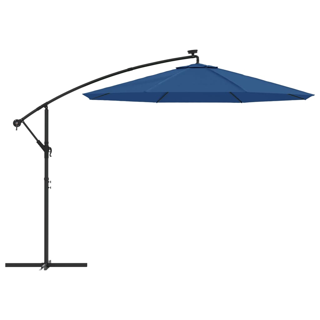 Umbrelă în consolă cu LED, stâlp din oțel albastru azur 300 cm