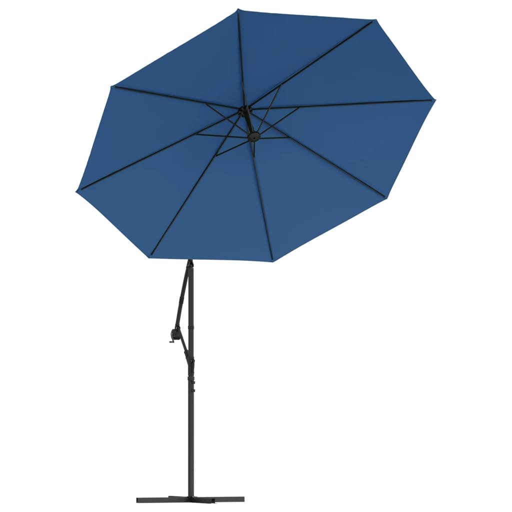 Umbrelă în consolă cu LED, stâlp din oțel albastru azur 300 cm
