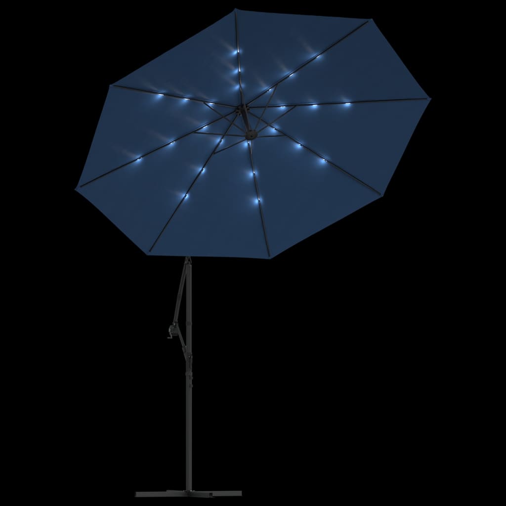 Umbrelă în consolă cu LED, stâlp din oțel albastru azur 300 cm