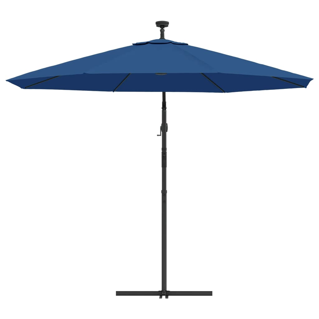 Umbrelă în consolă cu LED, stâlp din oțel albastru azur 300 cm
