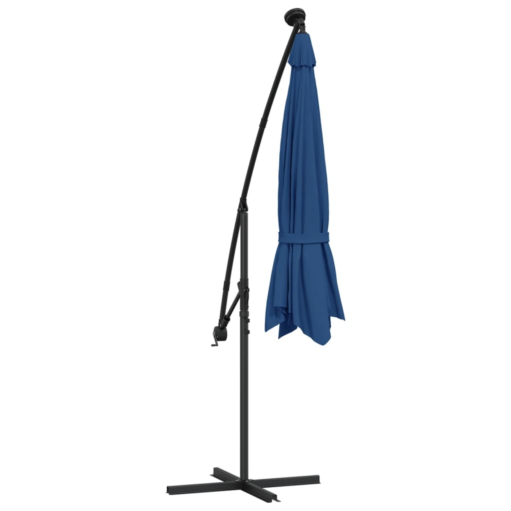 Umbrelă în consolă cu LED, stâlp din oțel albastru azur 300 cm