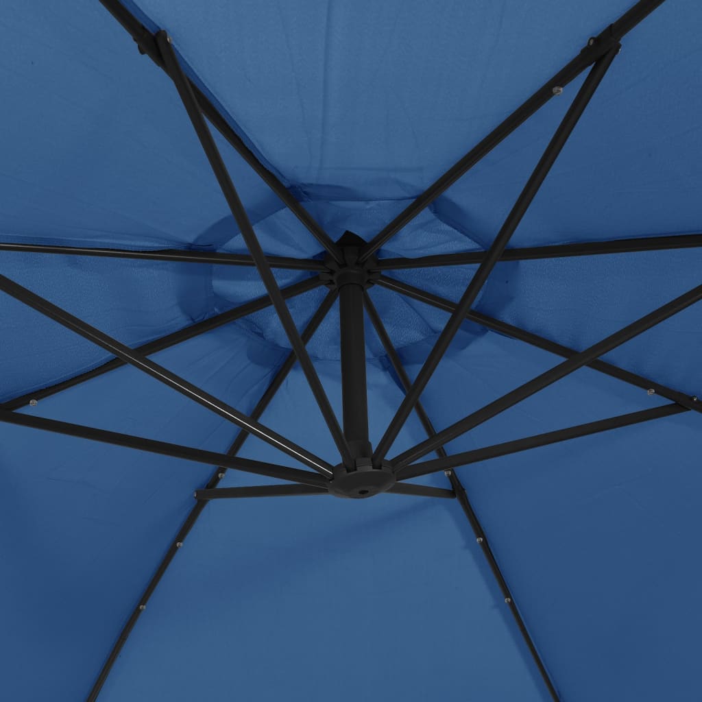Umbrelă în consolă cu LED, stâlp din oțel albastru azur 300 cm