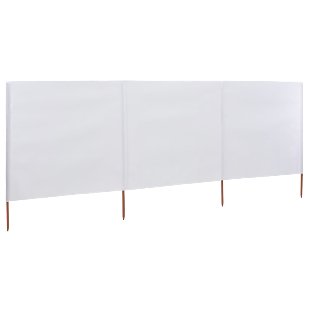 Paravan anti-vânt cu 3 panouri, alb nisipiu, 400x80 cm, textil